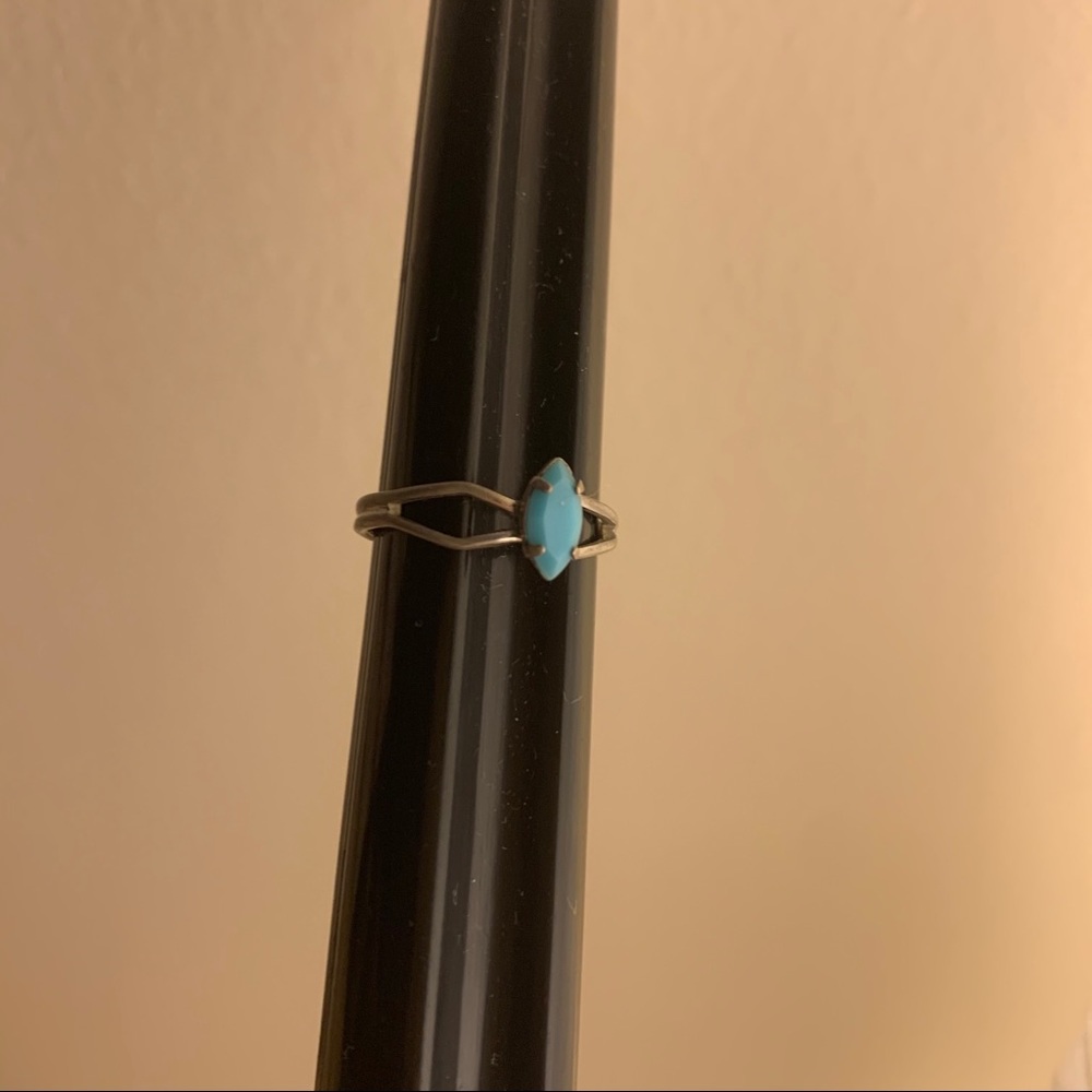Faux Turquoise Silver Adjustable Ring